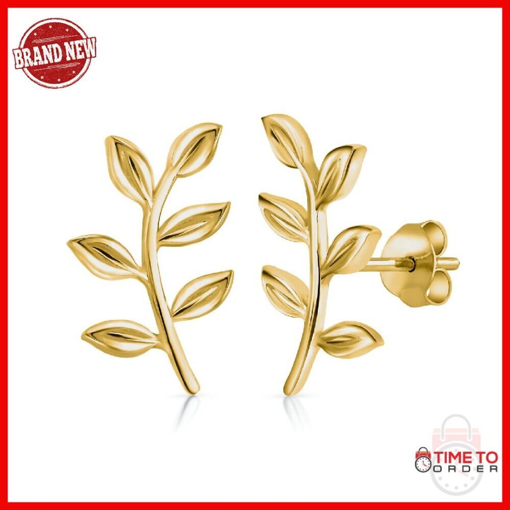 925 Sterling Silver Leaf Stud Earrings, Dainty Botanical Jewelry, 18mm